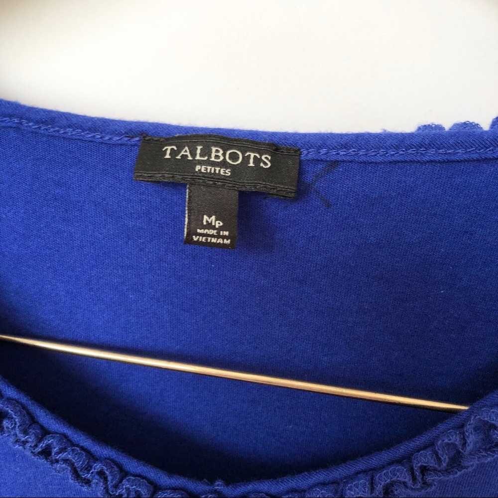 Talbots Blue Ruffle Neck Tee • Size MP - Picture 2 of 7